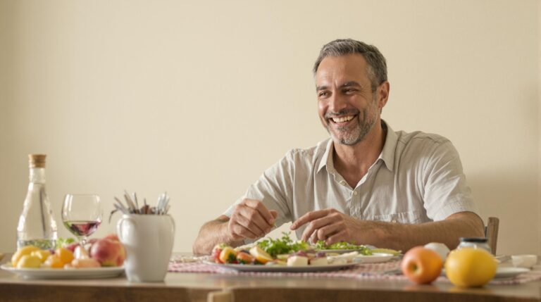 perte de poids sans sport : personne sereine adoptant une alimentation intuitive