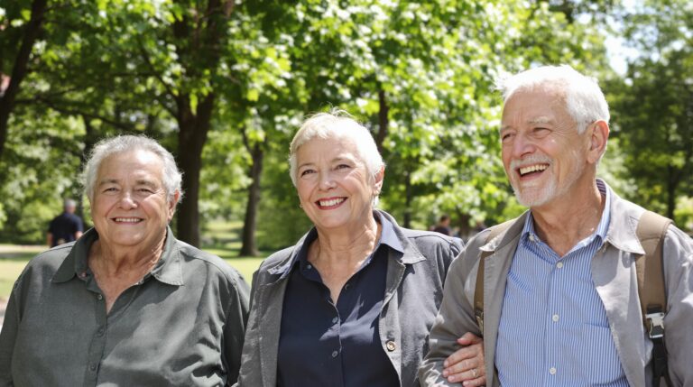 marche à reculons : senior marchant à reculons dans un parc