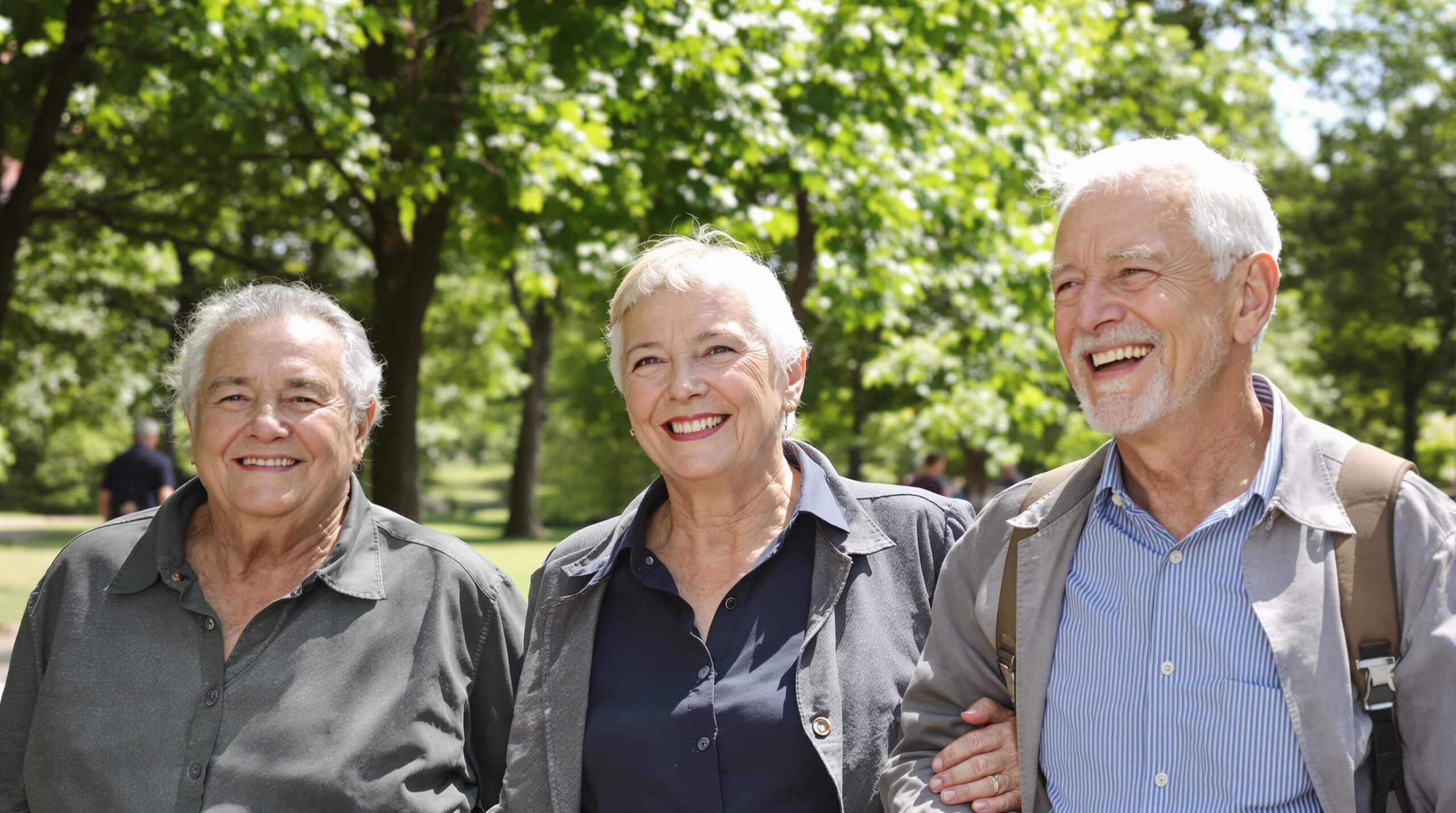 marche à reculons : senior marchant à reculons dans un parc