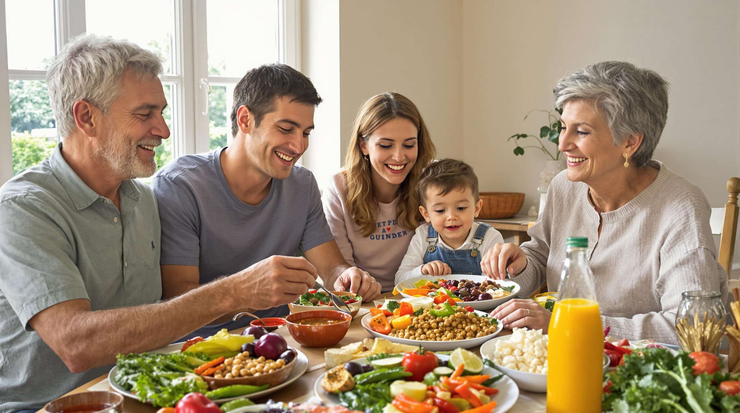 flexitarisme : assiette colorée avec lentilles, pois chiches, céréales et noix
