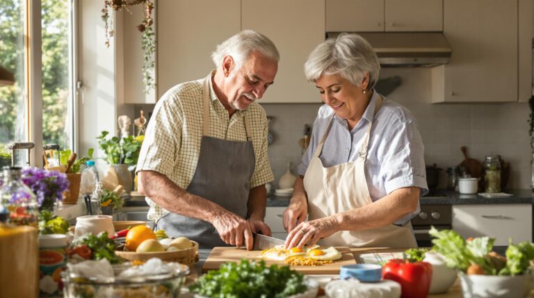 muscles après 50 ans : aliments sains et variés dans une assiette équilibrée