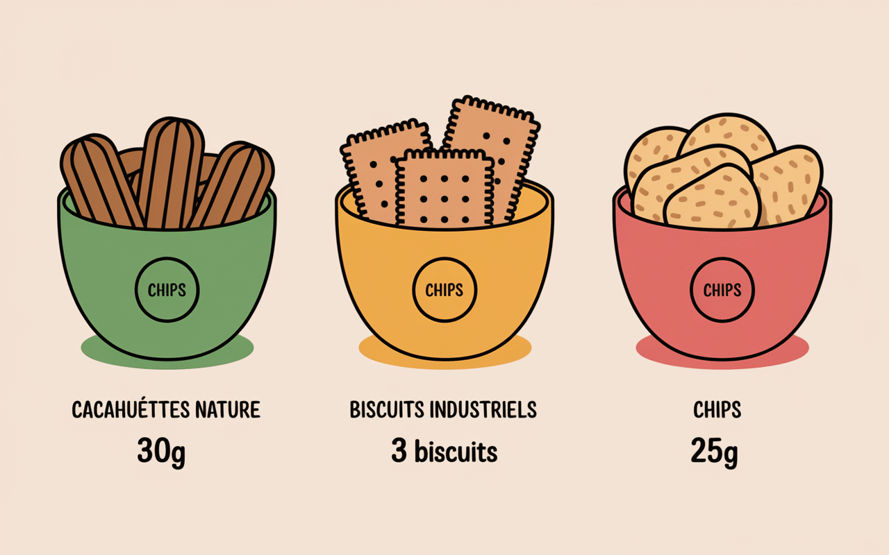 cacahuete biscuits chips comparaison calorique nutrition