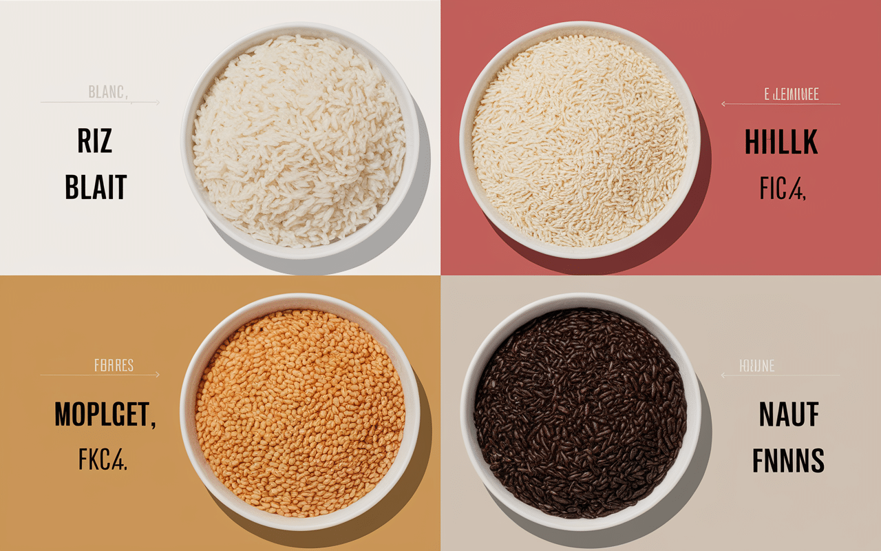 tableau infographic visuel des types de riz calories fibres IG