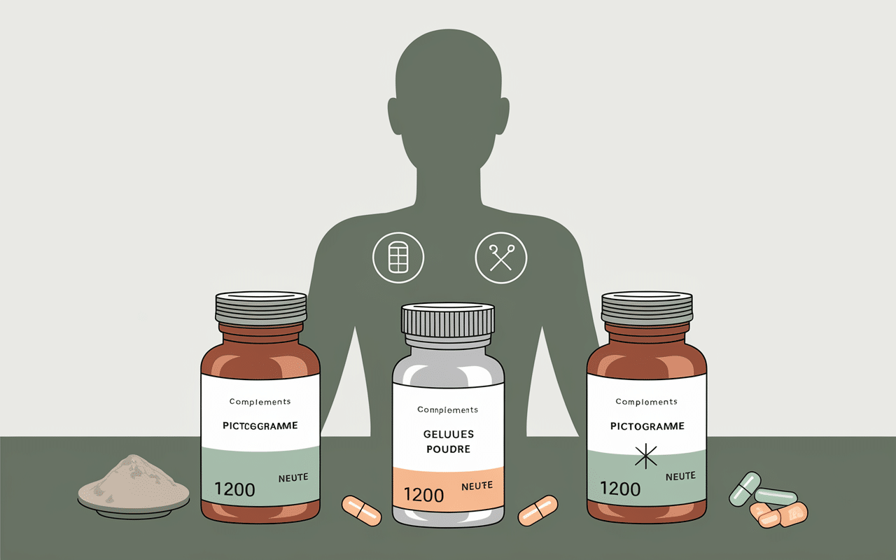 compléments alimentaires articulations flacons gélules poudre ampoule chiffres pictogrammes cartilage