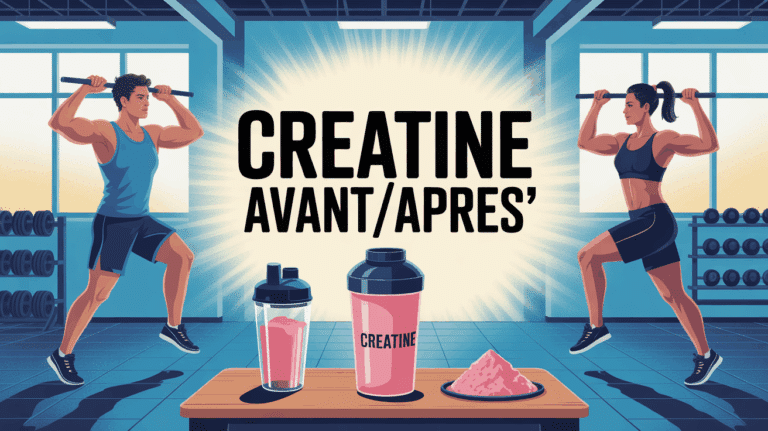 illustration creatine avant apres avec silhouettes sportives et poudre
