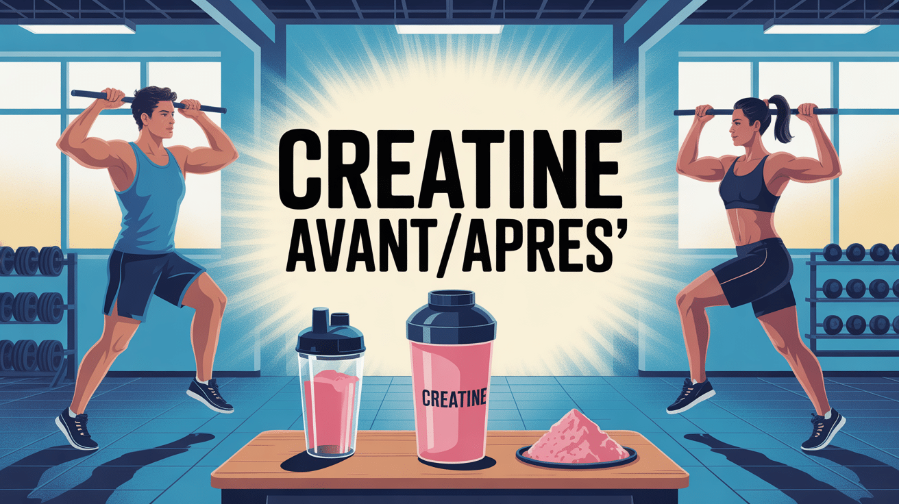 illustration creatine avant apres avec silhouettes sportives et poudre