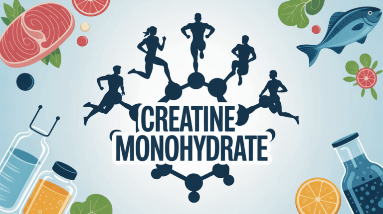 illustration silhouettes sportives molecule creatine monohydrate viande poisson