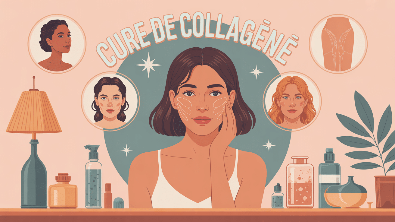 Illustration cure de collagène pour peau cheveux articulations