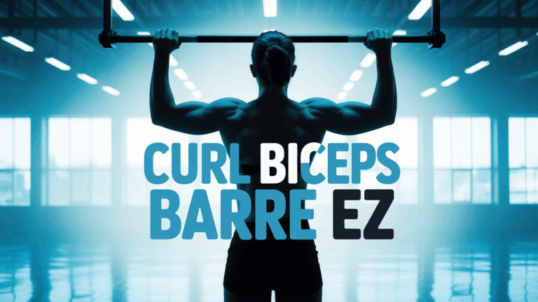 personne soulevant barre EZ curl biceps dans salle lumineuse
