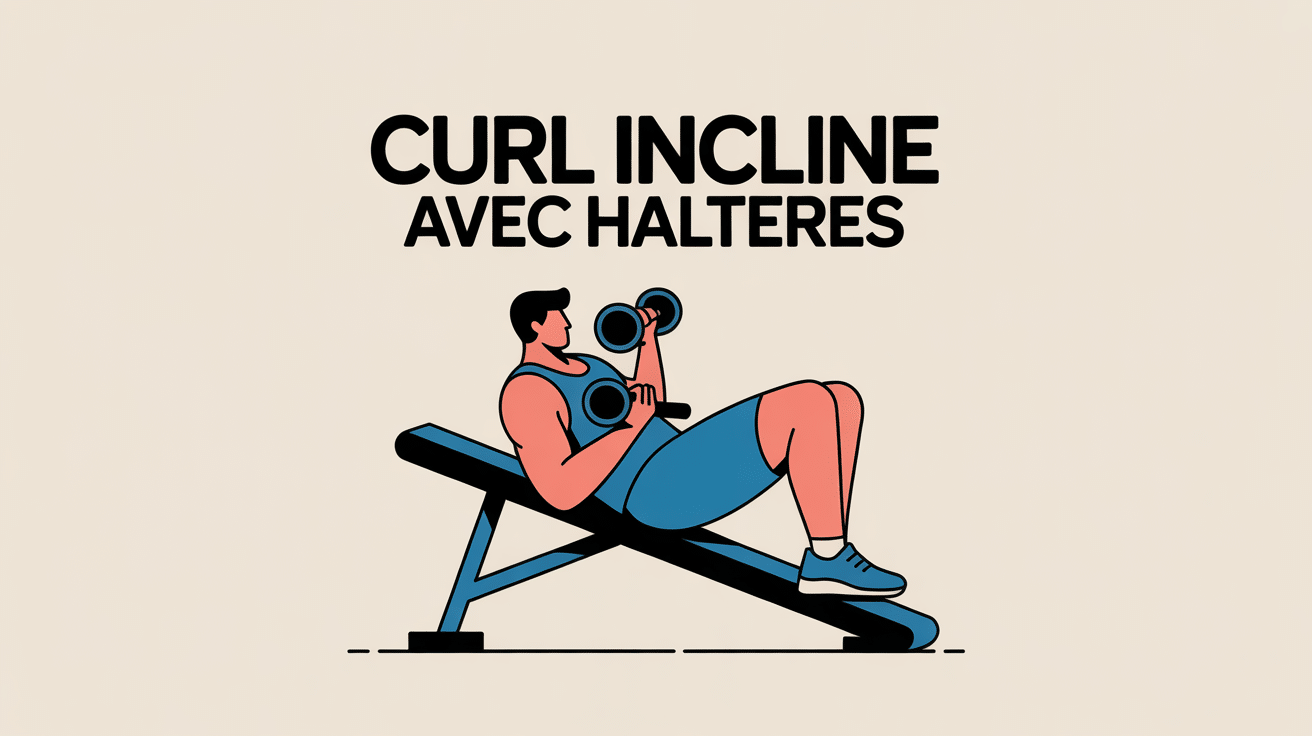 Personnage stylisé effectuant curl incline avec haltères