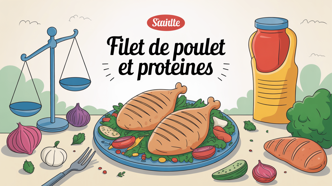 assiette de filets de poulet grillés, légumes, éléments sport, santé