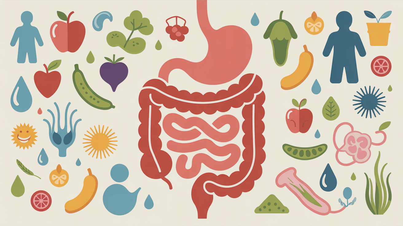 Schéma flore intestinale famille fruits yaourt bactéries
