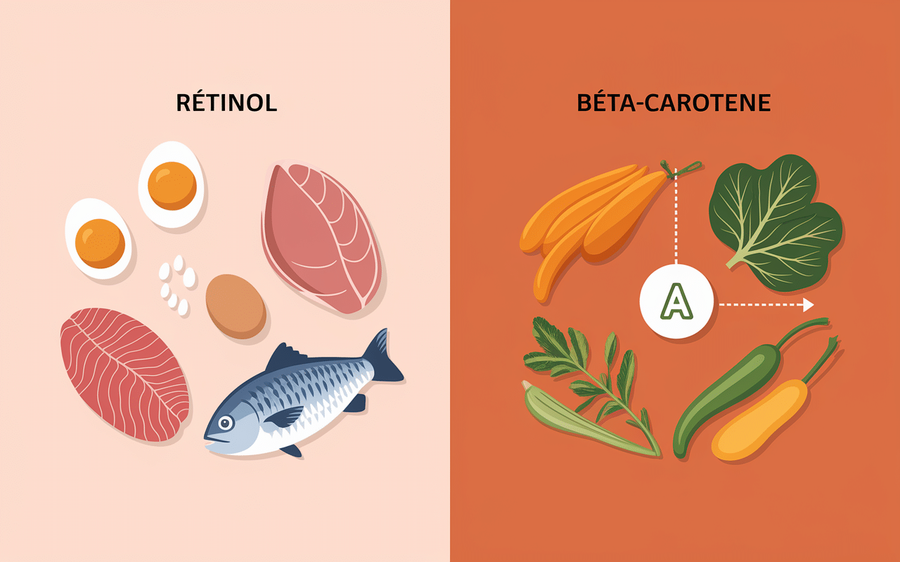 schema difference retinol beta carotene aliments origine conversion