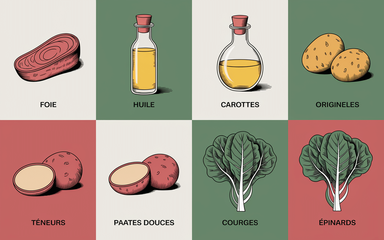 tableau visuel aliments riches vitamine a animaux vegetaux teneur