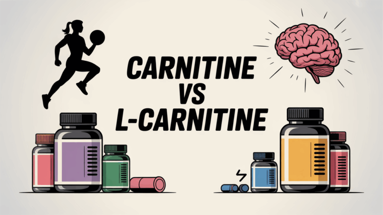Illustration carnitine vs L-carnitine flacons sport cerveau