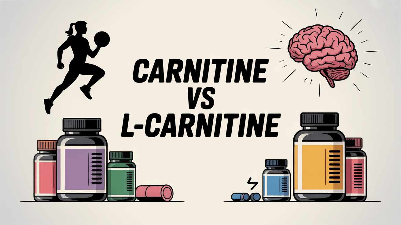 Illustration carnitine vs L-carnitine flacons sport cerveau