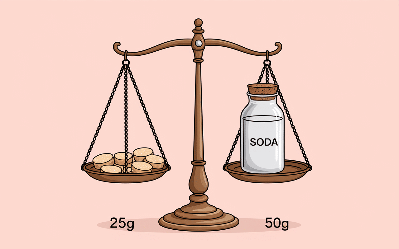 Balance cuisine avec morceaux de sucre et soda pour montrer limites sucre OMS