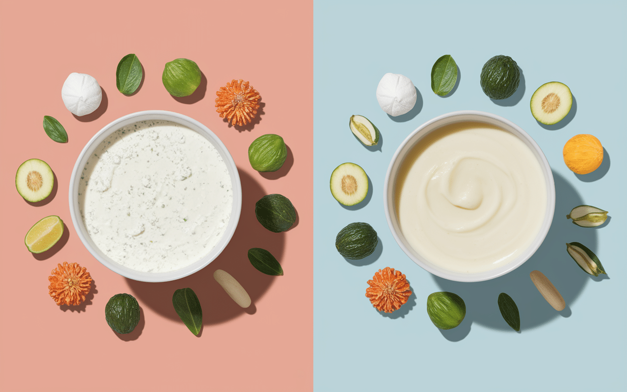 bol fromage blanc épais bol yaourt fluide vue dessus