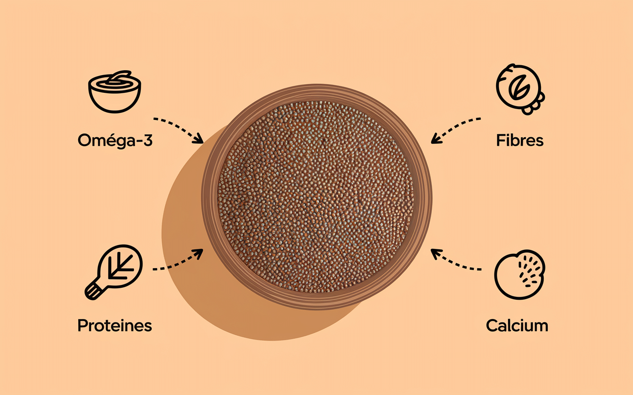 graines de chia dans cuillère bienfaits oméga-3 fibres protéines calcium