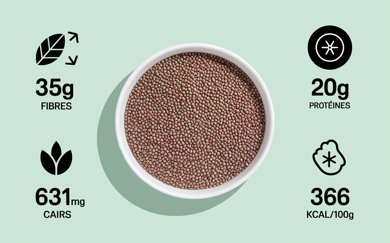 tableau graines de chia composition nutritionnelle fibres calcium oméga-3
