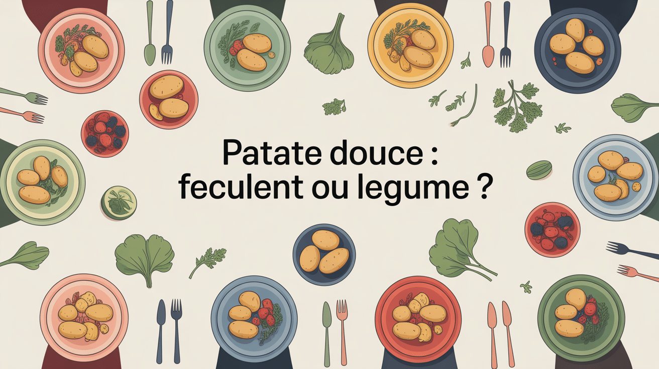 table familiale avec patate douce portions feculent legume