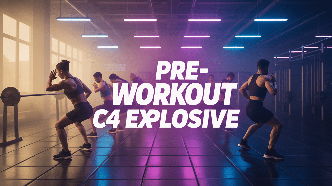 Vue salle de sport moderne et Pre Workout C4 Explosive