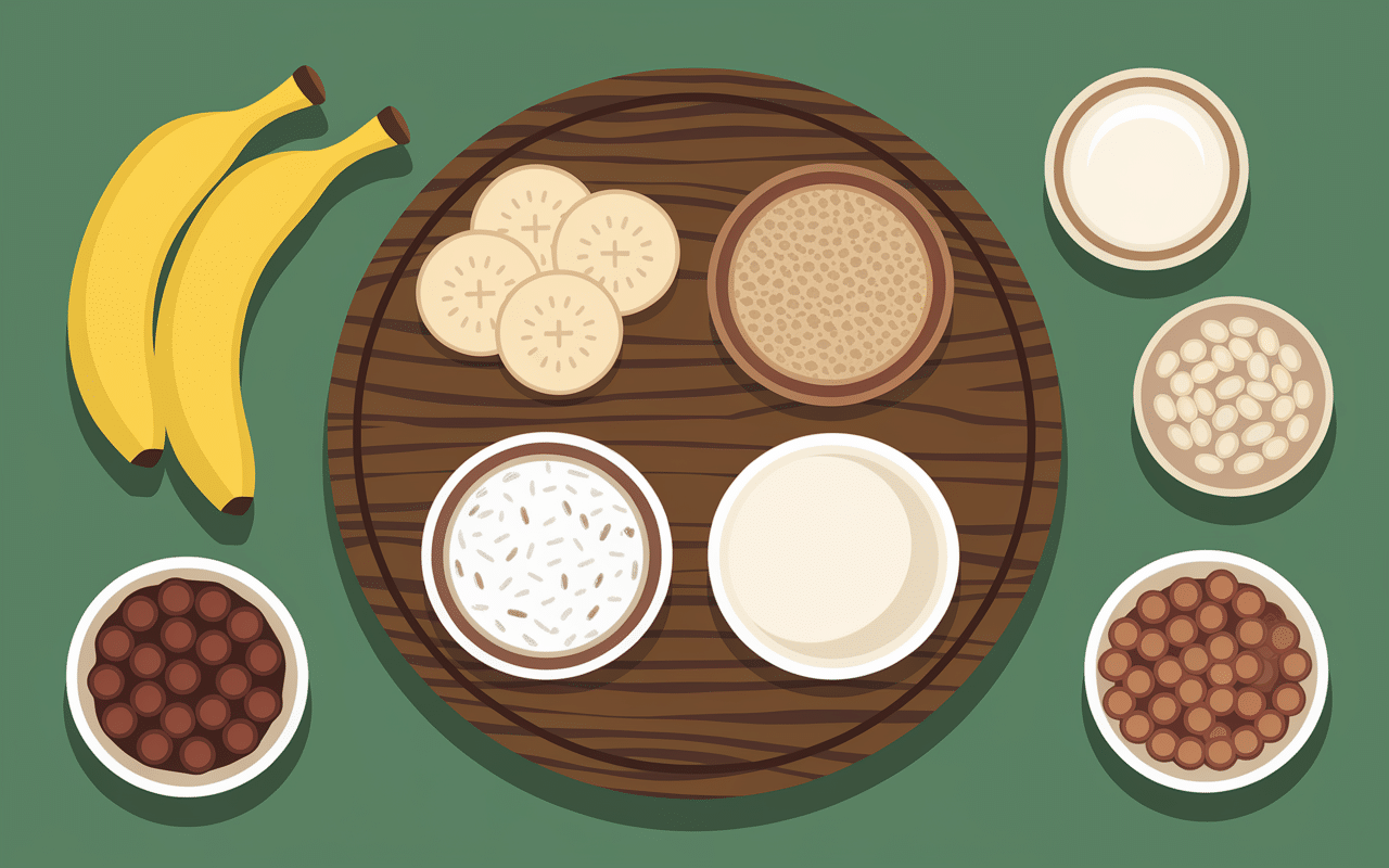 plateau ingredients banana bread sportif sain moderne