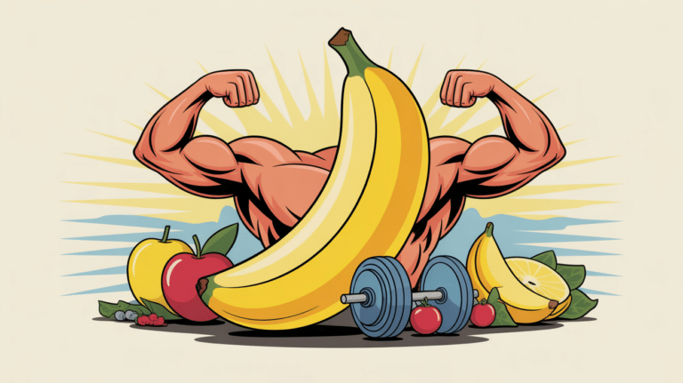 Image centrale banane sur haltères musculation fond clair