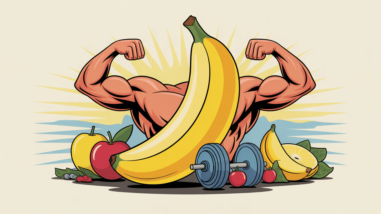 Image centrale banane sur haltères musculation fond clair