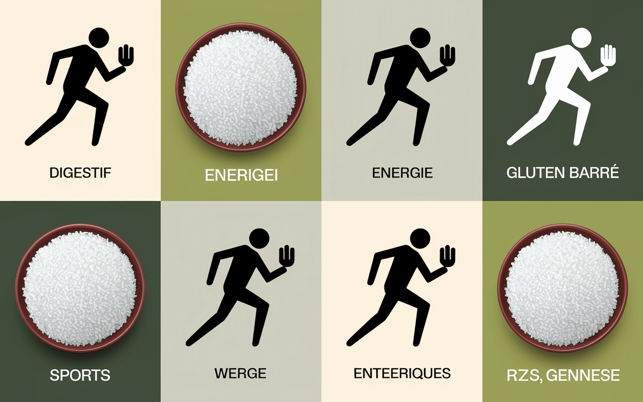 Tableau comparatif creme de riz, flocons avoine, riz blanc, musculation