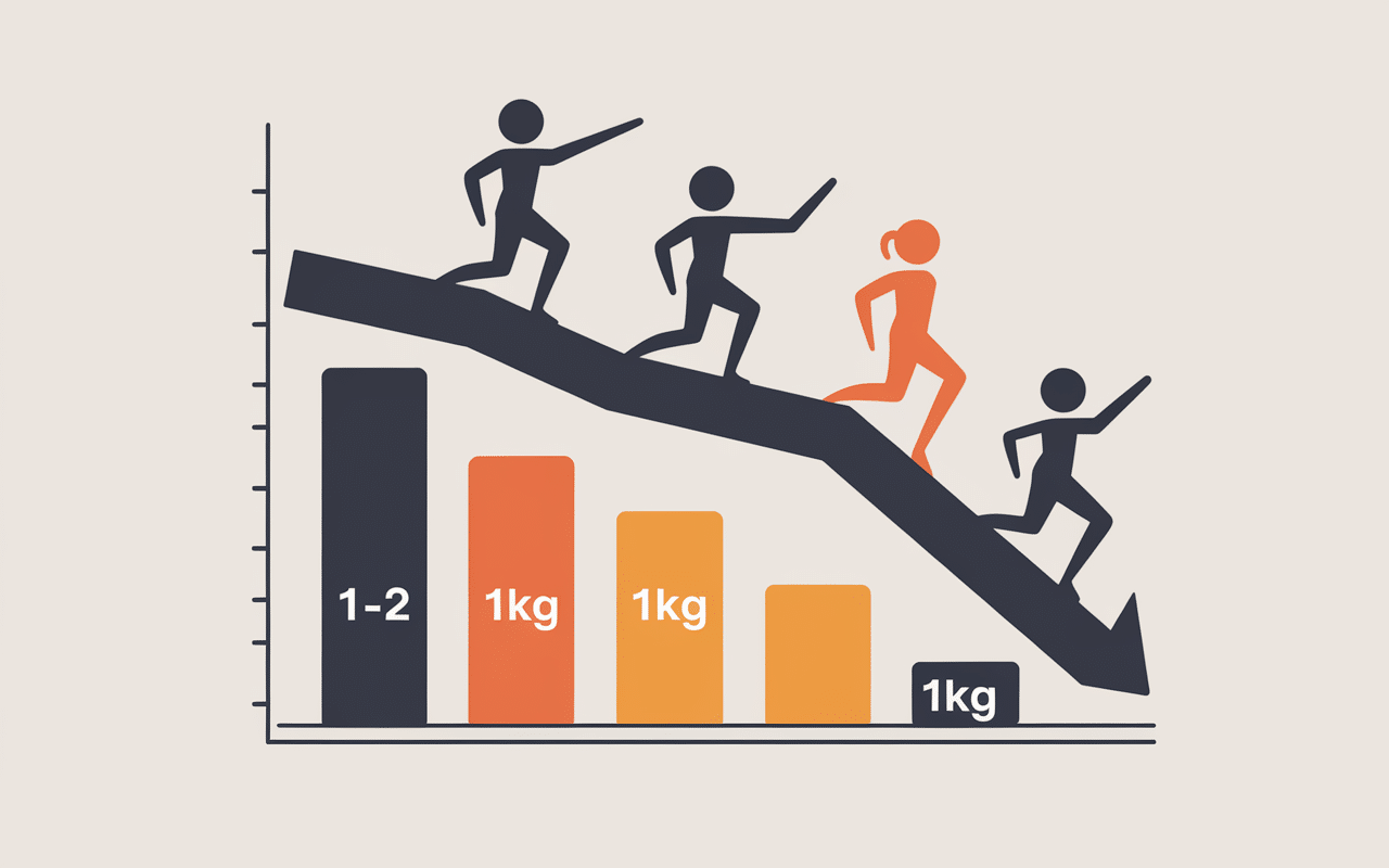 courbe poids graph perte 1-1.2 kg deficit calorique 300 calories mois