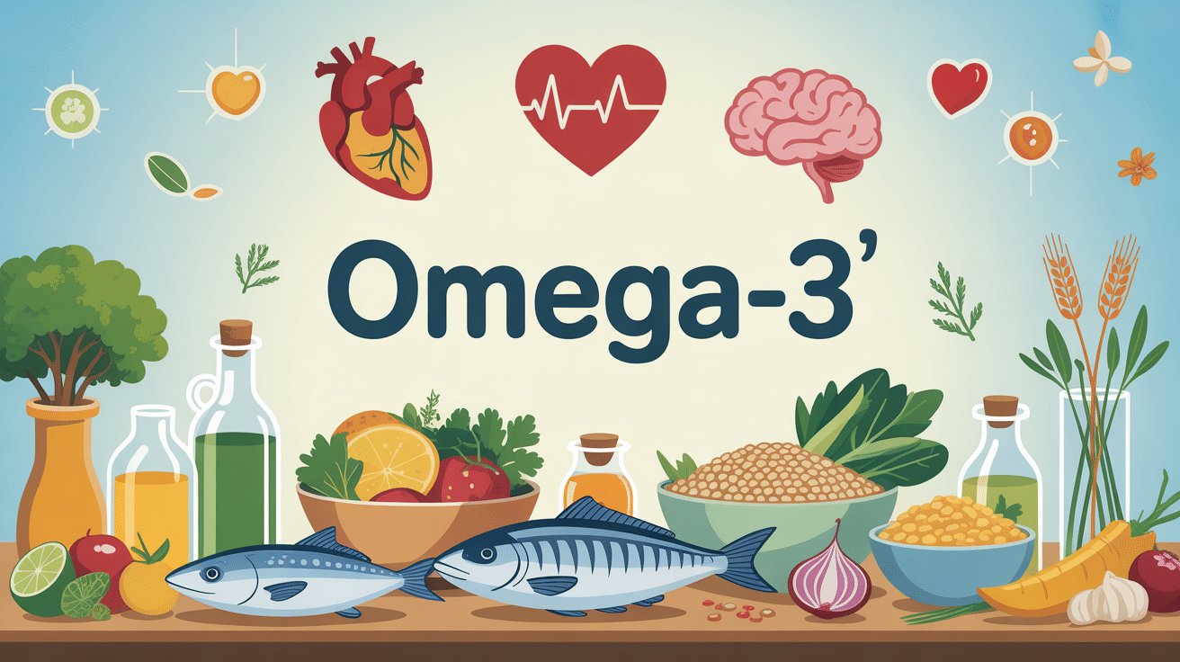 illustration omega 3 aliments huiles poissons bienfaits coeur cerveau