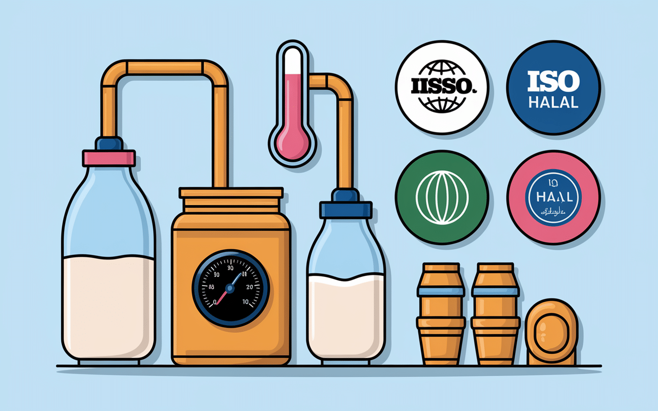 Usine whey isolate badges qualité iso halal stylisés