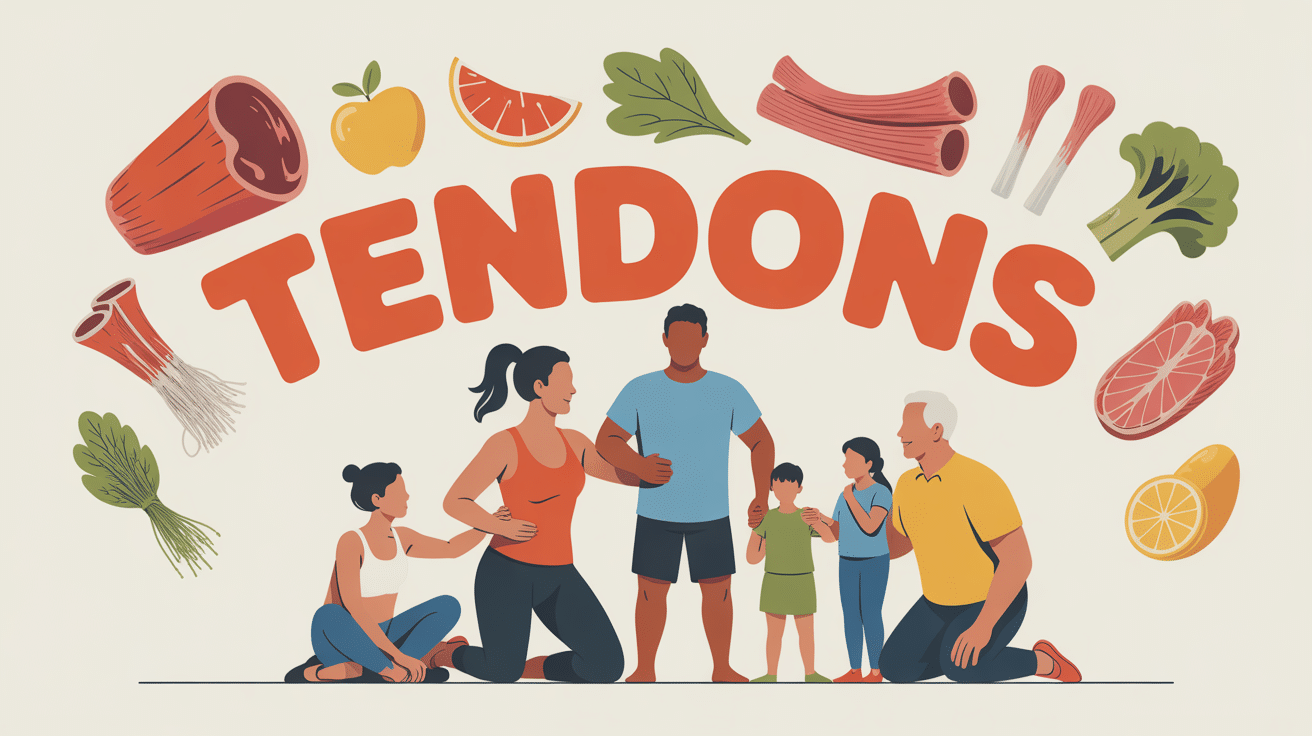 Silhouettes sportifs famille senior aliments sains autour tendons