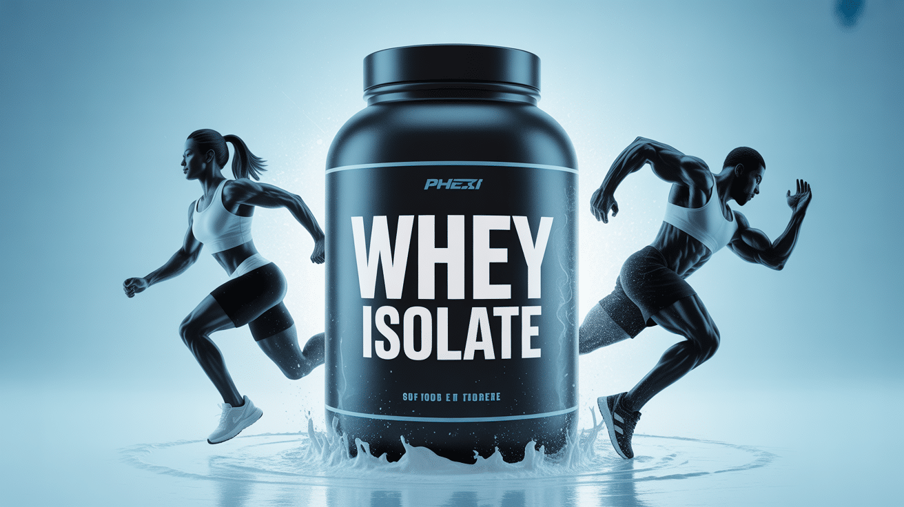 Image pot whey isolate silhouettes énergiques