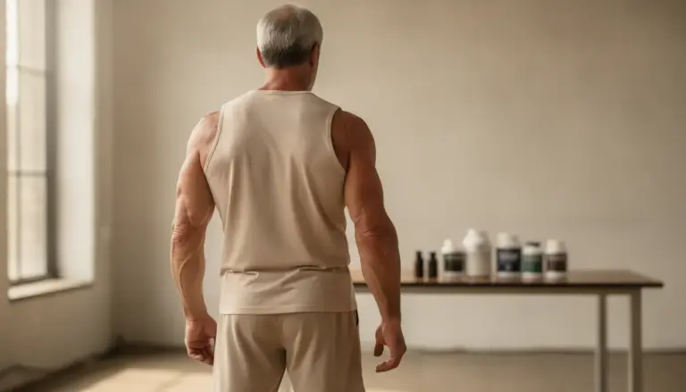 adulte sportif de dos 50-70 ans muscle visible salle sante motivation
