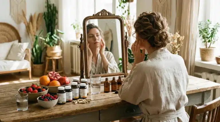 Neo Collagen Biovancia gélules avec fruits et miroir santé