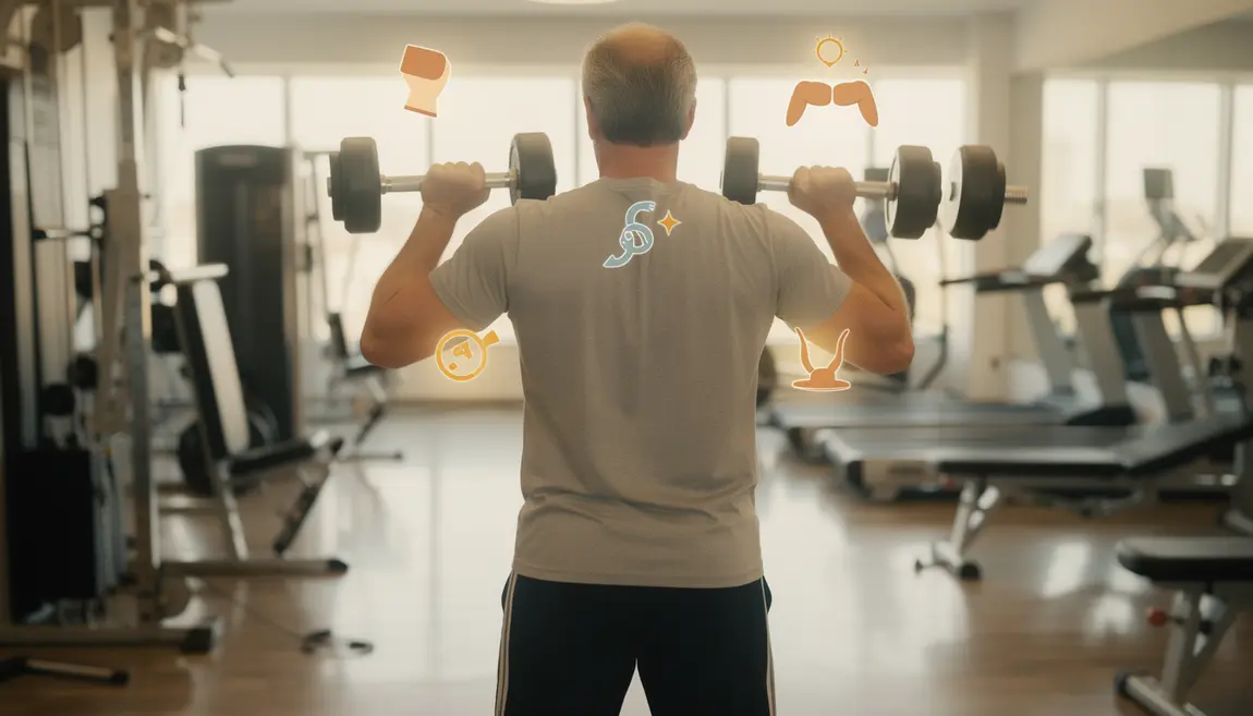 personne active d'âge moyen salle de sport icones graisses énergie muscles