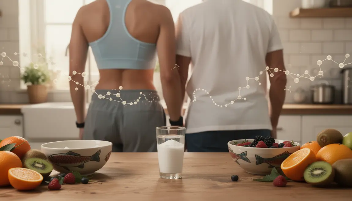 Adulte sportif Nutri&Co devant poudre collagène santé peau mobilité