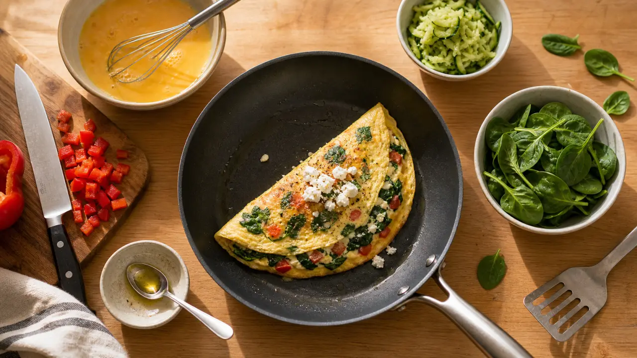 Omelette healthy aux légumes et feta, cuisson douce