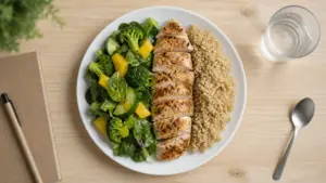 Quoi manger en regime : assiette protéines, fibres et bonnes graisses