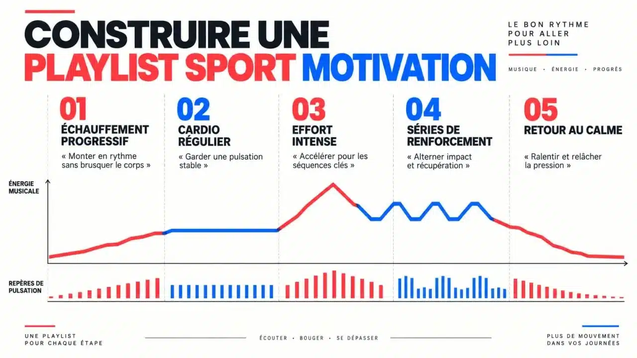 Infographie sur la musique sport motivation selon les étapes de l’entraînement