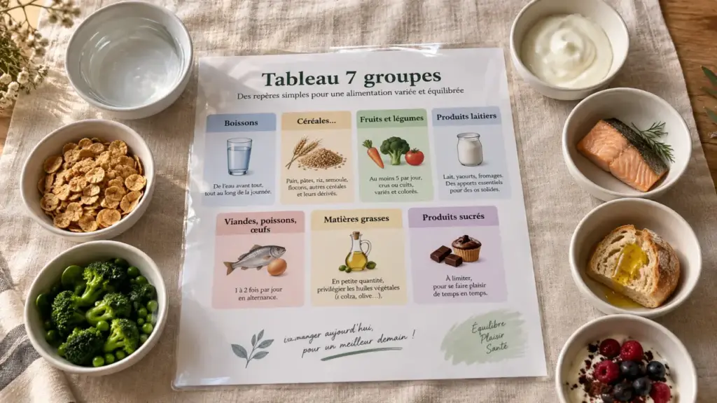 Tableau les 7 groupes d aliments pour un équilibre alimentaire clair
