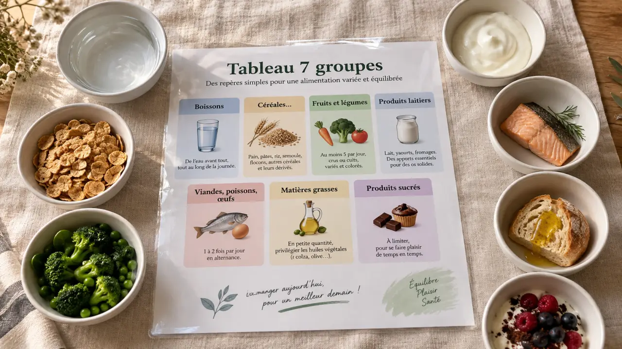 Tableau les 7 groupes d aliments pour un équilibre alimentaire clair
