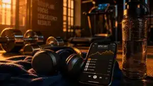 Musique fitness BPM : smartphone et casque sur une playlist HIIT