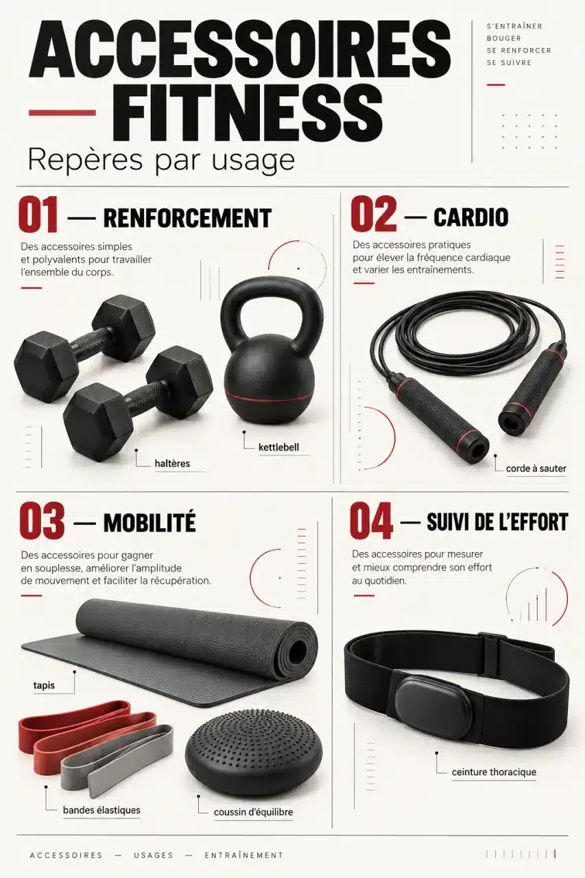 Accessoirs de sport classés par usage pour le fitness et la musculation