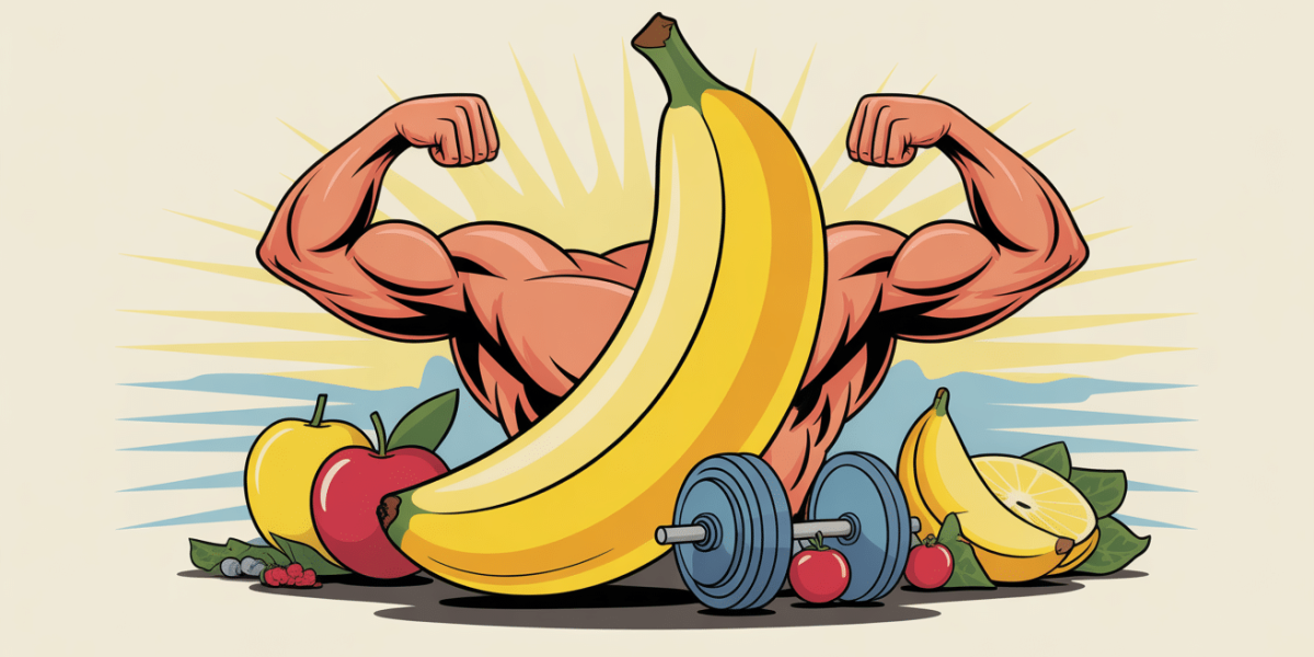 Image centrale banane sur haltères musculation fond clair