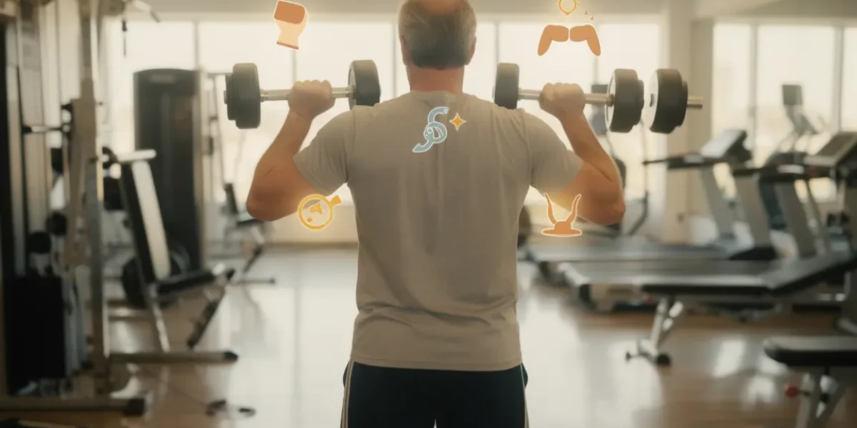personne active d'âge moyen salle de sport icones graisses énergie muscles