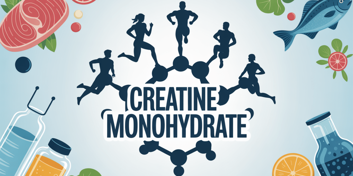 illustration silhouettes sportives molecule creatine monohydrate viande poisson