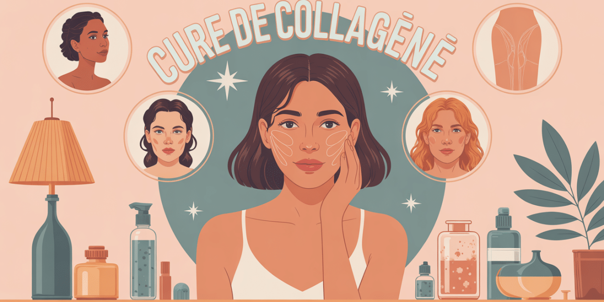 Illustration cure de collagène pour peau cheveux articulations